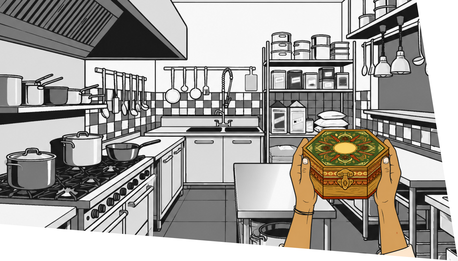 The spice box arrives in a modern restaurant kitchen